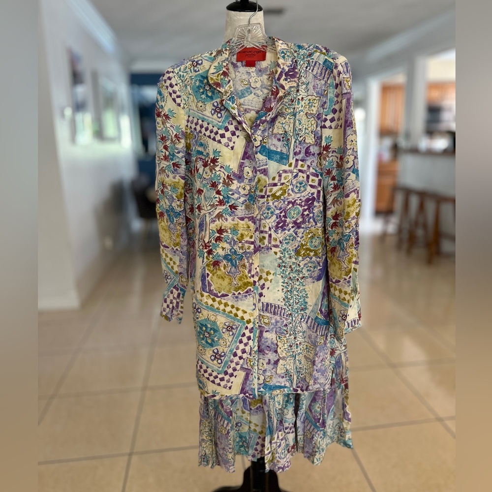 Emanuel Ungaro Multicolor Floral Button-Up two pice outfit